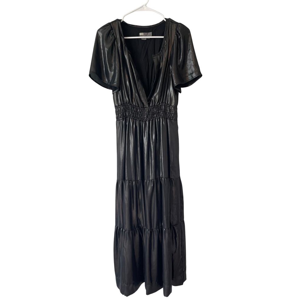 Anthropologie Black Faux-Leather Midi Dress